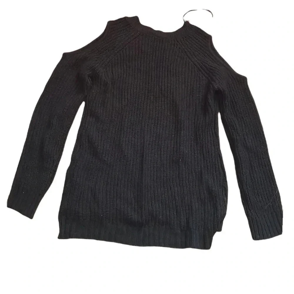 Lily Morgan black cold shoulder ribbed long sleeve sweater Sz M